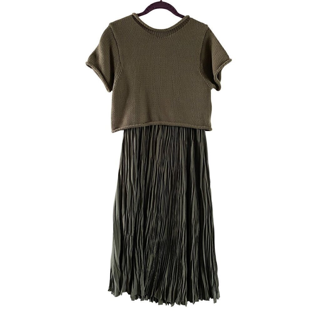Allsaints Laze Dress Small 2 Piece Sweater Midi Slip Dress Utility Green Lined